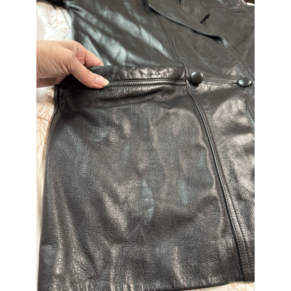 Vintage‎ Fitz-Wright Womens Leather Coat Large Black Mid-Length Heavy EUC - Picture 3 of 8